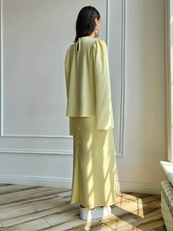 37529a63-2acf-4803-9fa6-6bc29e745629.jpg Yellow Satin Draped Two-Piece Set